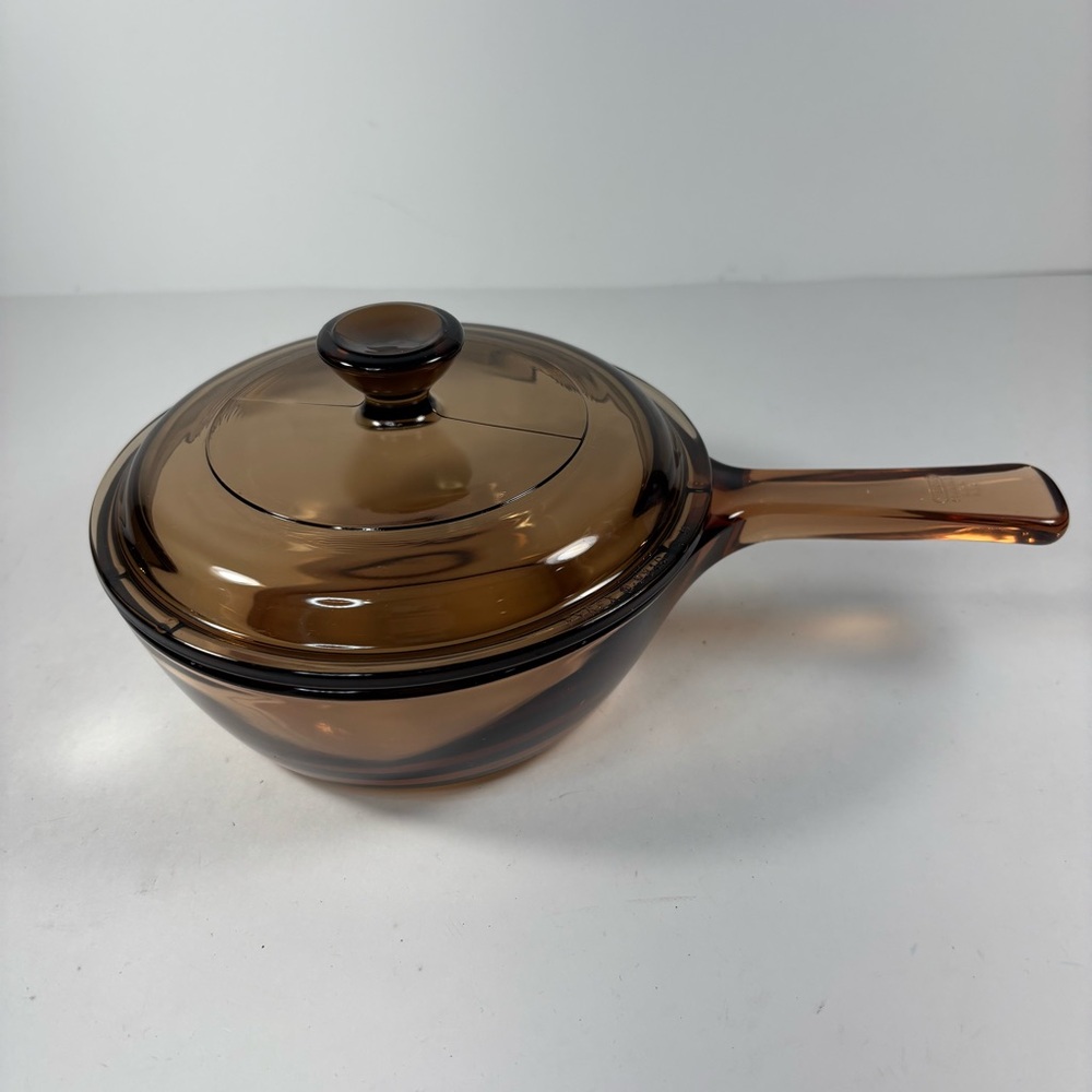 Corning Ware Vision 0.5L Pan Amber Glass 6" Pot With Lid Sauce‎ Pan